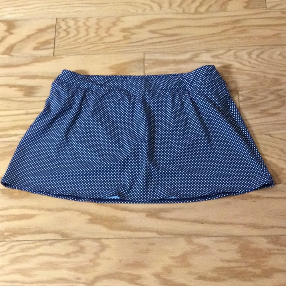 12 Lands’ End Navy Polka Dot Flared Swim Skirt